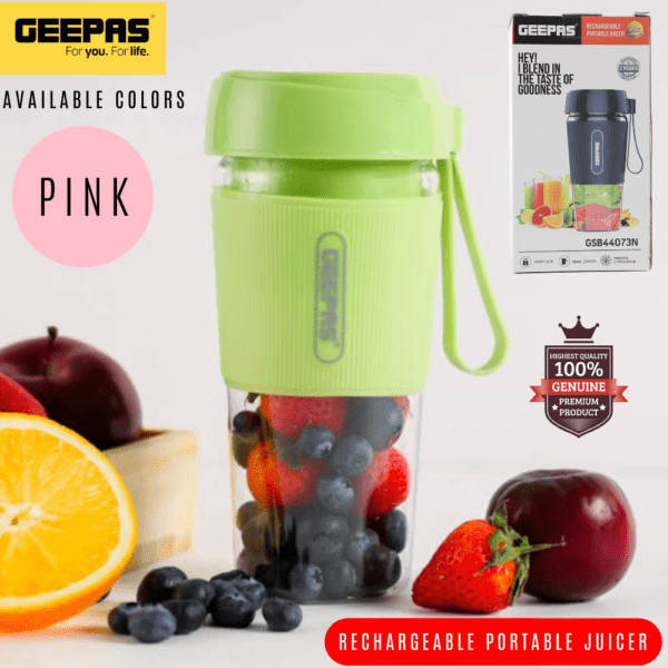 Geepas Rechargeable Portable Juicer 300ml 50W GSB44073N Pink - Image 3