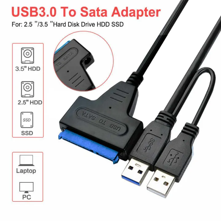 Let Clip sommerfugl lærebog USB To SATA Adapter SATA USB 3.0 Adapter Sata Cable Support 2.5inch or 3.5  Inch External SSD HDD Hard Drive Dual USB Sata Cable - BaduDeal