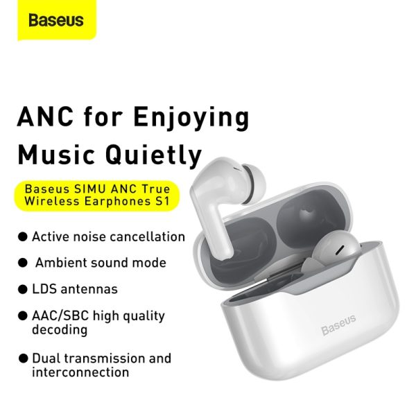 Baseus SIMU S1 ANC Wireless Earbuds - White (6M) - Image 2