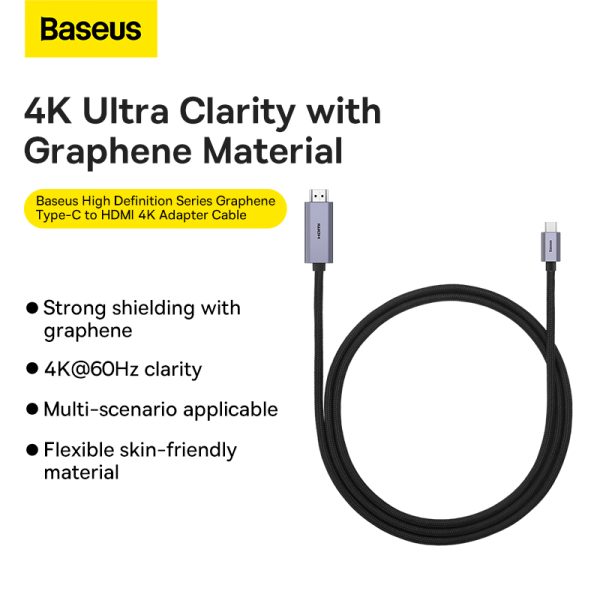 Baseus High Definition Series adapter 1m cable USB Type C – HDMI 2.0 4K 60Hz (6M) - Image 2