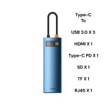 Baseus 8-in-1 Star Joy Series Multifunctional Type-C HUB Docking Station Blue (Type C to USB 3.0*3 / HDMI*1 / RJ45 Network 1000MBPS*1 / SD& TF card reader / Type C PD*1) (6M)