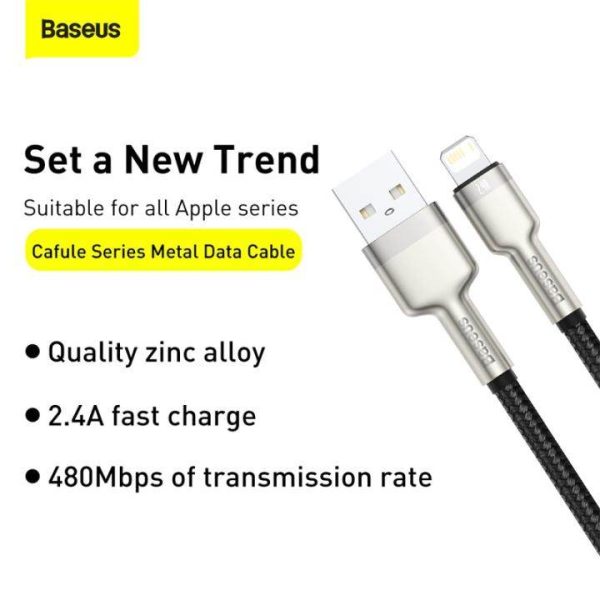 Baseus Cafule Series 25Cm USB to iP Short Metal Data Cable 2.4A (6M) - Image 2