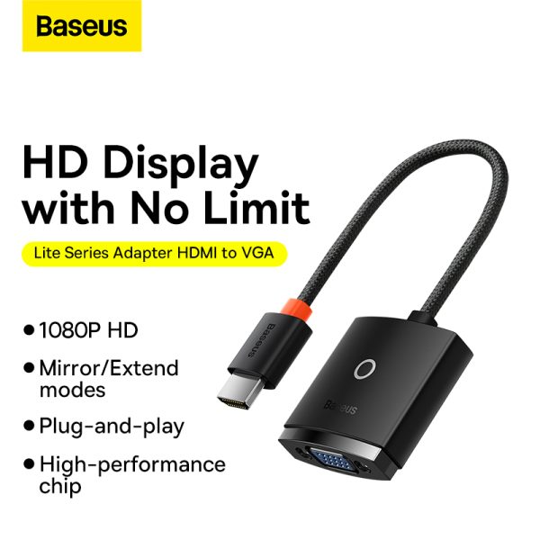 Baseus Lite Series HDMI to VGA Converter with 3.5mm Jack and Micro Power Port (6M) - Image 2