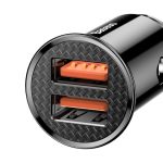 Baseus Circular Plastic A+A 30W Dual QC3.0 Quick Car Charger - Black (6M)