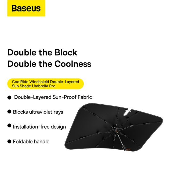 Baseus Small CoolRide Doubled-Layered Windshield Sun Shade Umbrella Pro - Cluster Black - Image 2