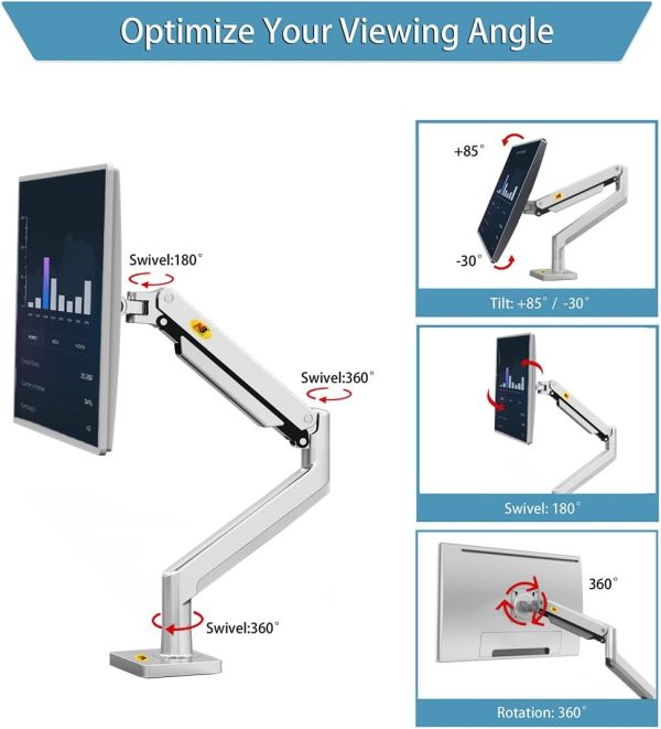 NB G40 Full Motion Swivel Gaming Monitor Arm with Gas Spring for 22-40” Computer Monitors – North Bayou (1Y) - Image 7