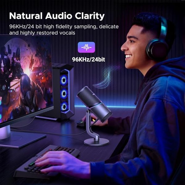 UGreen 35629 USB Desktop Streaming Microphone - RGB- Smart Noise Cancellation - Black (1Y) - Image 4