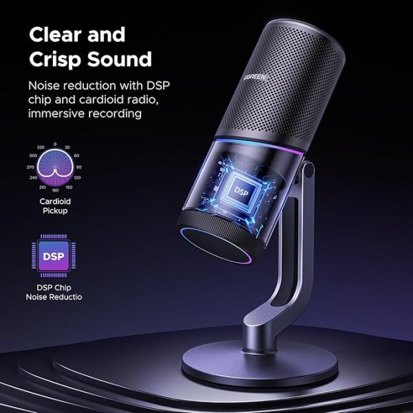 UGreen 35629 USB Desktop Streaming Microphone - RGB- Smart Noise Cancellation - Black (1Y) - Image 3