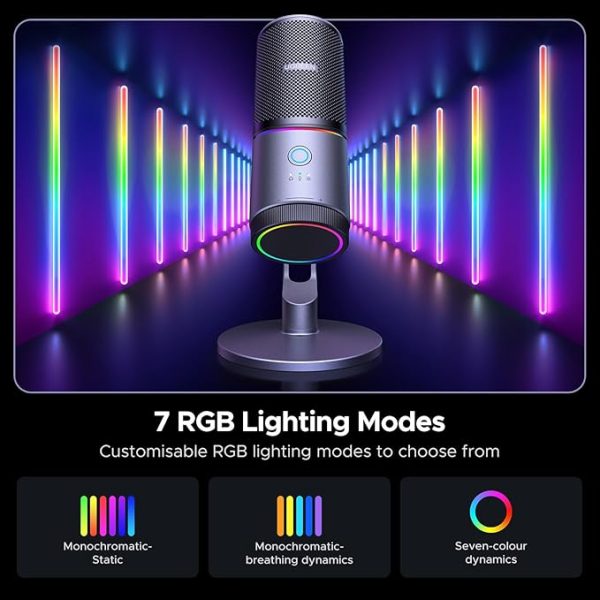 UGreen 35629 USB Desktop Streaming Microphone - RGB- Smart Noise Cancellation - Black (1Y) - Image 2