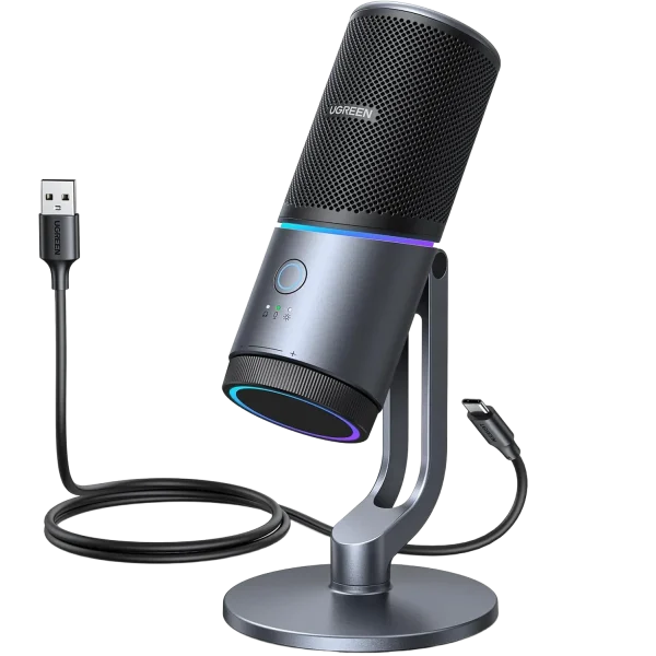 UGreen 35629 USB Desktop Streaming Microphone - RGB- Smart Noise Cancellation - Black (1Y)