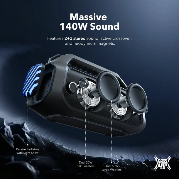 Anker Soundcore Boom 2 Plus Portable Bluetooth Speaker – 140 W Max Bass, IPX7 Waterproof - Image 6
