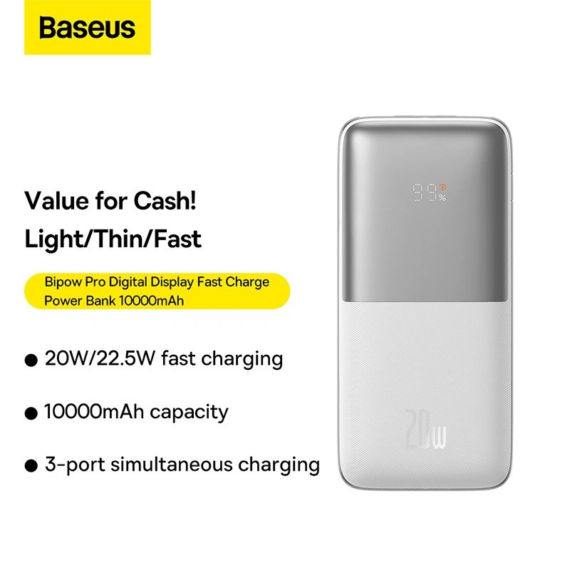 Baseus Bipow Pro Digital Display Power Bank 10000mah 20W White - Image 4