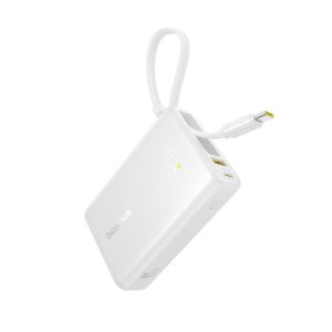 Baseus PicoGo 10000mAh Digital Display 45W Fast Charge Power Bank with Built-in Type-C Cable - White