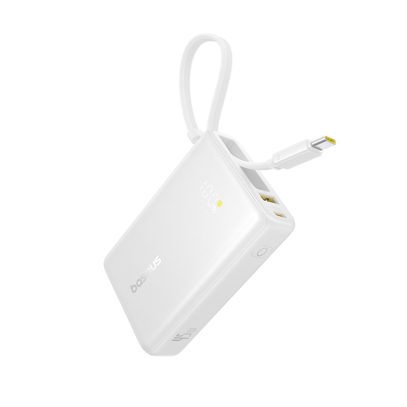 Baseus PicoGo 10000mAh Digital Display 45W Fast Charge Power Bank with Built-in Type-C Cable - White