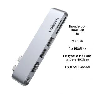 UGREEN Thunderbolt Dual Port Type-C Multifunction Adapter Macbook Air/Pro – CM380 - 80856