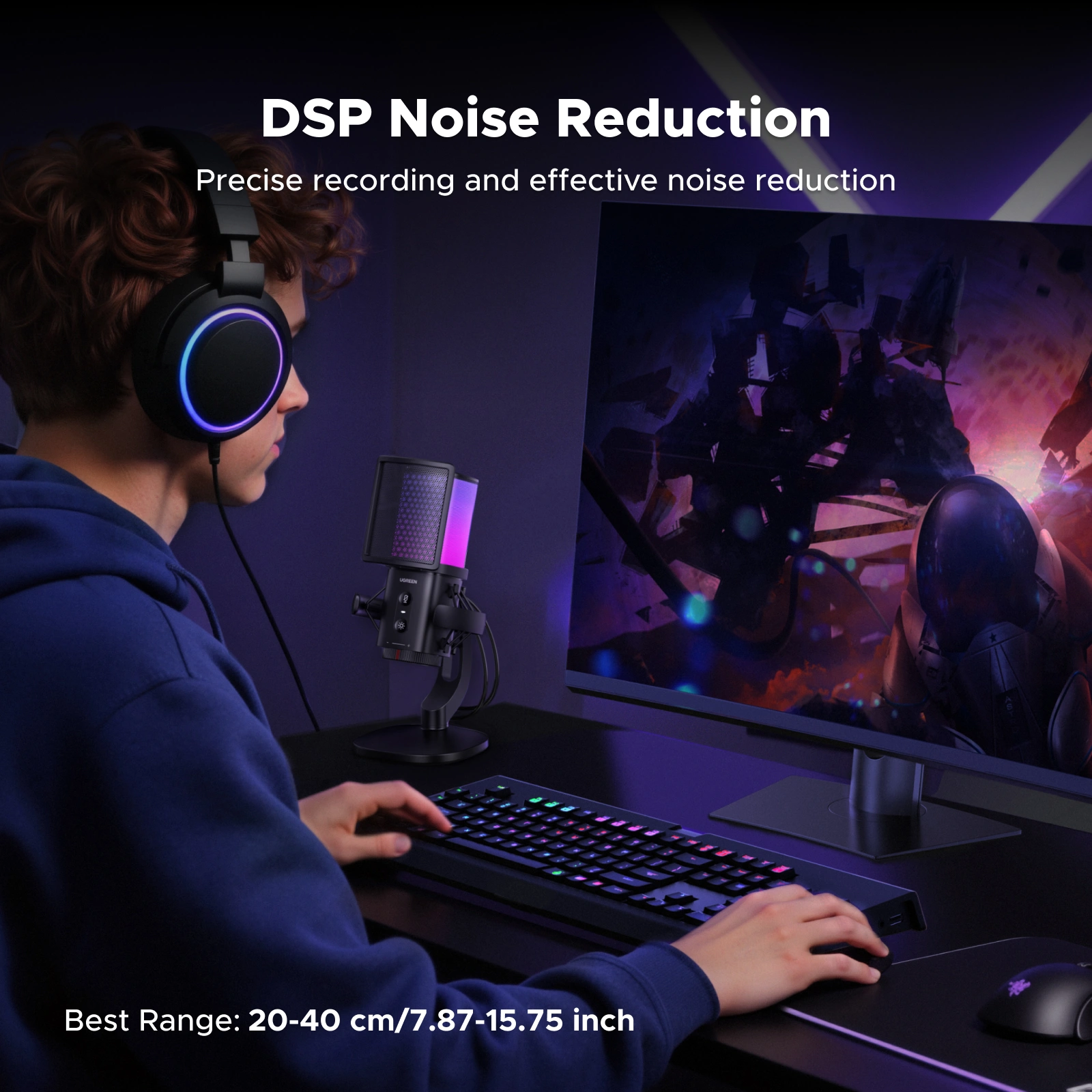 UGREEN Noise-Cancelling RGB 7-Light USB Desktop Microphone – CM581 – 65629 - Image 5